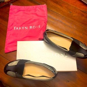 Taryn Rose “Taurus” slip-on loafers pewter and black patent leather; size 6.